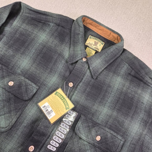 VTG Field & Stream Men's Flannel Shirt 2XL Tall Shadow Plaid Green OutdoorsNWT - Picture 1 of 7